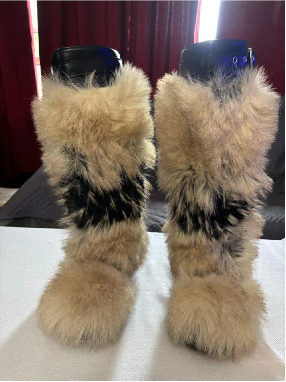 Women's Azalea Wang Fur Winter Boots, Beige and Black
